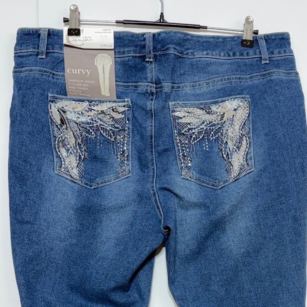 Cato Jeans Women 18W Petite 40X30 Blue Curvy Bootcut Embroidered C Denim Bling